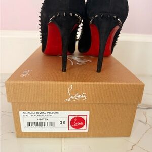 Christian Louboutin Black Suede Spike Stiletto Pumps with Red Soles